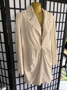 PrettyLittleThing Beige Draped Longline Blazer office, work, church sz12
